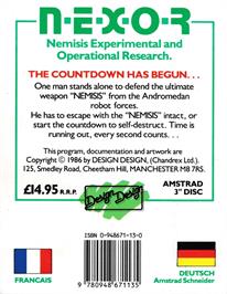 Box back cover for N.E.X.O.R. on the Amstrad CPC.